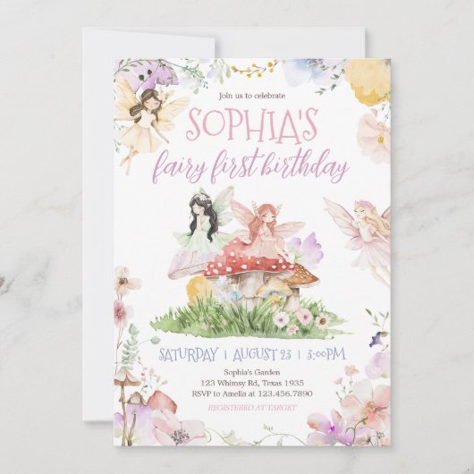 Fairy eerste grillige verjaardagsfeestje kaart (Voorkant)