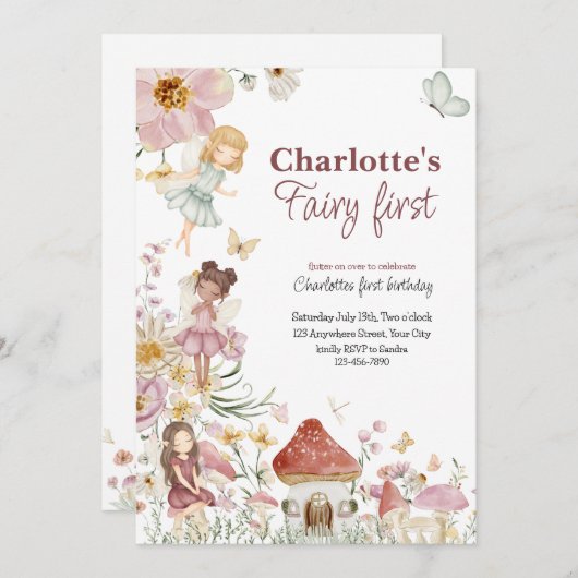 Fairy eerste grillige verjaardagsuitnodiging kaart (Voorkant / Achterkant)