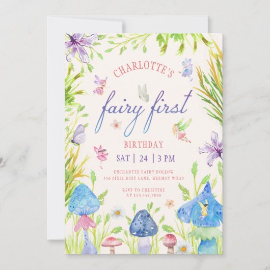 Fairy eerste grillige Waterverf bos Verjaardag Kaart (Voorkant)