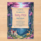 Fairy eerste grillige Woodland Castle 1e verjaarda Acryl Uitnodigingen (Voorkant)