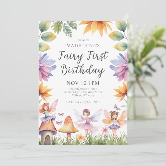 Fairy eerste magische tuin 1e verjaardag kaart (Staand voorkant)