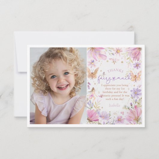 Fairy Eerste Meisje 1e Verjaardagsfeest Bedankkaart (Voorkant)