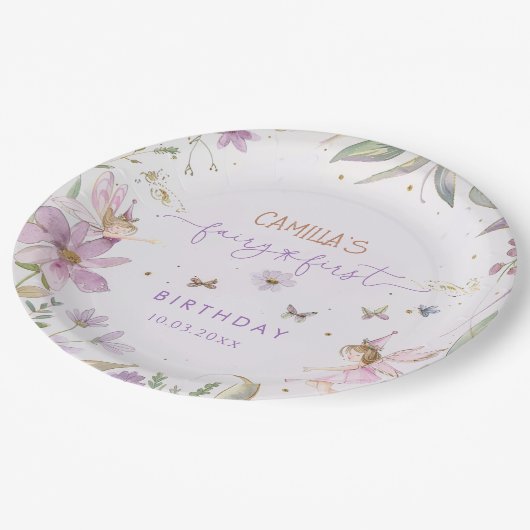 Fairy eerste meisje verjaardagsfeestje papieren bordje (Gekanteld)