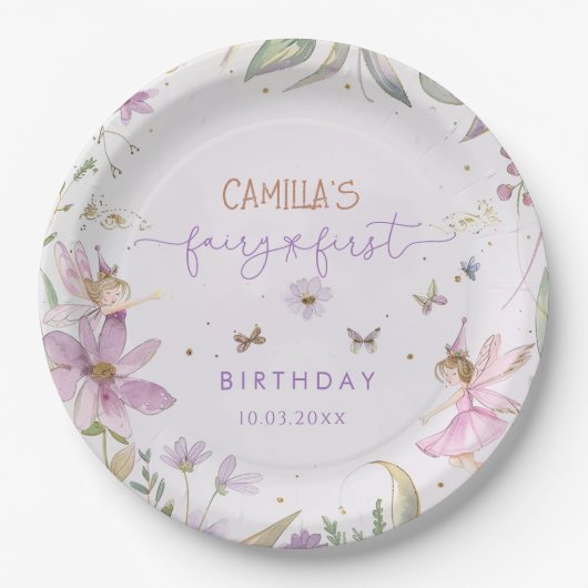 Fairy eerste meisje verjaardagsfeestje papieren bordje (Voorkant)