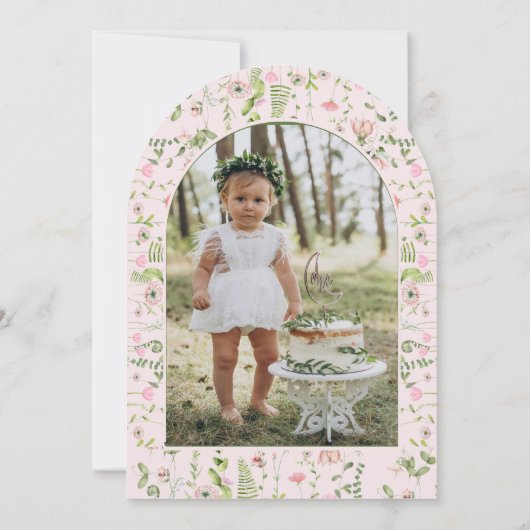 Fairy Eerste Roze Bow Foto Meisjes 1e Verjaardag Kaart (Achterkant)