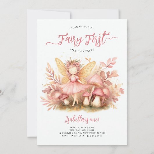 Fairy Eerste Roze Goud Magische Meisjes 1e Verjaar Kaart (Voorkant)