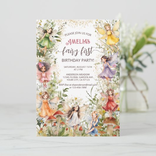 Fairy Eerste Schattigee Bloemenfeeën Meisjes 1e Ve Kaart (Staand voorkant)