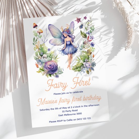 Fairy Eerste Schattigee Waterverf 1e Verjaardag Kaart