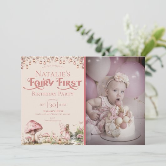 Fairy Eerste Thema Meisje's 1e Verjaardag Party Cu Kaart (Staand voorkant)