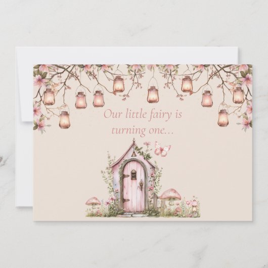 Fairy Eerste Thema Meisje's 1e Verjaardag Party Cu Kaart (Achterkant)