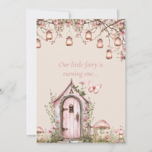 Fairy Eerste Thema Meisje's 1e Verjaardag Party Cu Kaart (Achterkant)