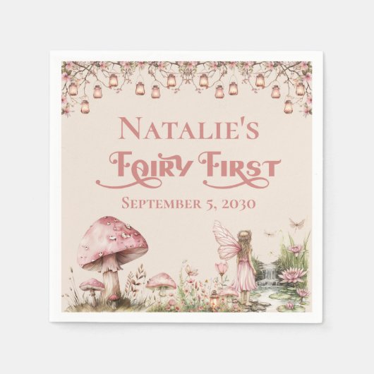 Fairy Eerste Thema Meisje's 1e Verjaardag Party Cu Servet (Voorkant)