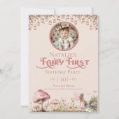 Fairy Eerste Thema Meisje's 1e Verjaardag Party Fo Kaart (Voorkant)