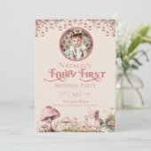 Fairy Eerste Thema Meisje's 1e Verjaardag Party Fo Kaart (Staand voorkant)