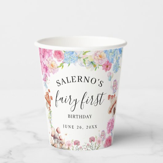 Fairy Eerste Verjaardag 1e Verjaardag Papier Serve Papieren Bekers (Voorkant)