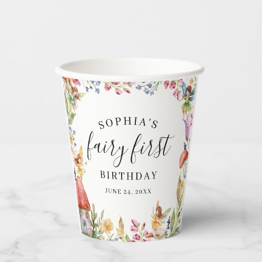 Fairy eerste verjaardag 1e verjaardag papieren bekers (Voorkant)