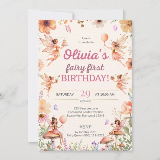 Fairy eerste verjaardag 1e verjaardag uitnodiging (Voorkant)