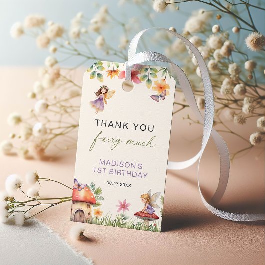 Fairy eerste verjaardag betoverde bos dank u cadeaulabel