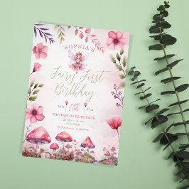 Fairy eerste verjaardag betoverde bos paddenstoel kaart