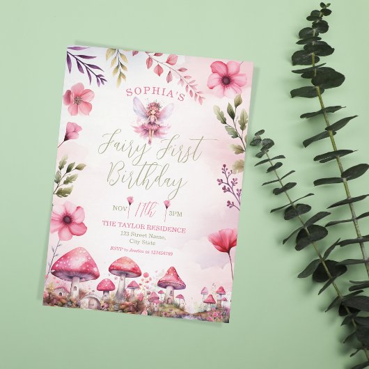 Fairy eerste verjaardag betoverde bos paddenstoel kaart