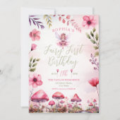 Fairy eerste verjaardag betoverde bos paddenstoel kaart (Voorkant)