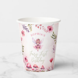 Fairy eerste verjaardag betoverde bos paddenstoel papieren bekers
