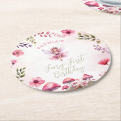 Fairy eerste verjaardag betoverde bos paddenstoel ronde kartonnen onderzetter (Gebogen)