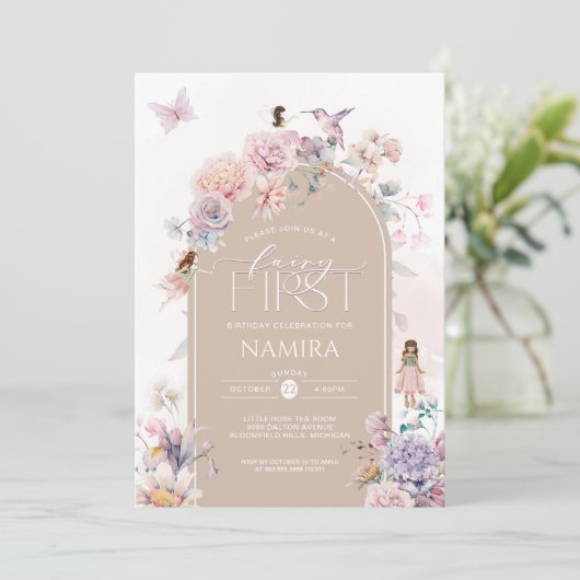 Fairy eerste verjaardag betoverde tuinfeest kaart (Staand voorkant)