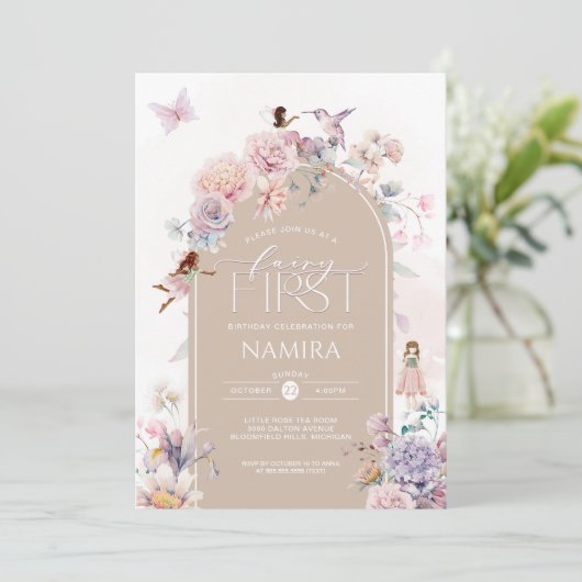 Fairy eerste verjaardag betoverde tuinfeest kaart (Staand voorkant)