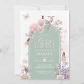 Fairy eerste verjaardag betoverde tuinfeest kaart (Voorkant)