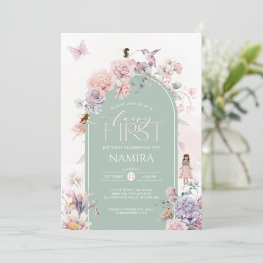 Fairy eerste verjaardag betoverde tuinfeest kaart (Staand voorkant)