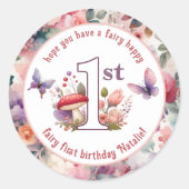 Fairy eerste verjaardag betoverde vlindertuin ronde sticker (Voorkant)