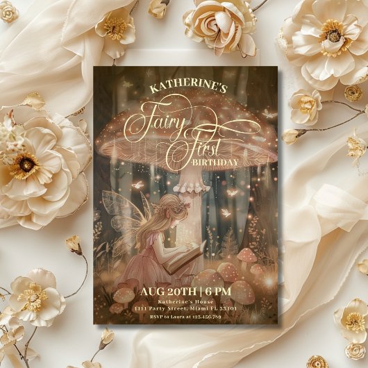 Fairy Eerste Verjaardag Bos Paddestoel Whimsical Kaart