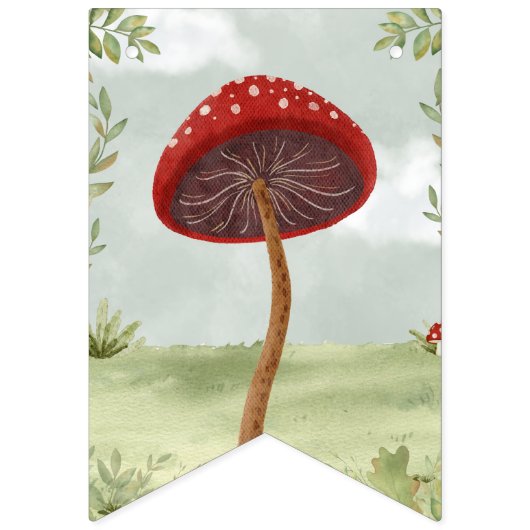 Fairy eerste verjaardag bos tuin paddenstoel vlaggetjes (Eerste vlag)