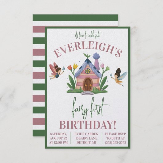 Fairy eerste verjaardag, Fairy tuin thema verjaard Kaart (Voorkant / Achterkant)