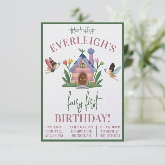 Fairy eerste verjaardag, Fairy tuin thema verjaard Kaart (Staand voorkant)