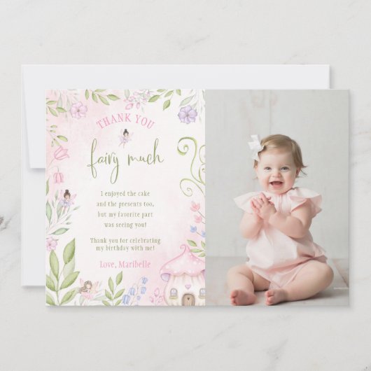 Fairy eerste verjaardag foto dank u kaart (Voorkant)