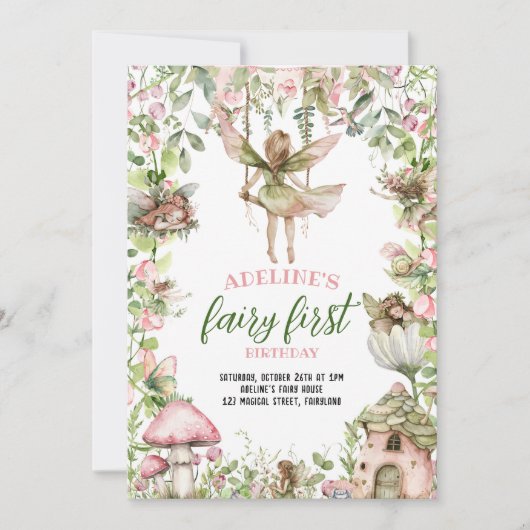 Fairy eerste verjaardag Magical Forest Waterverf Kaart (Voorkant)