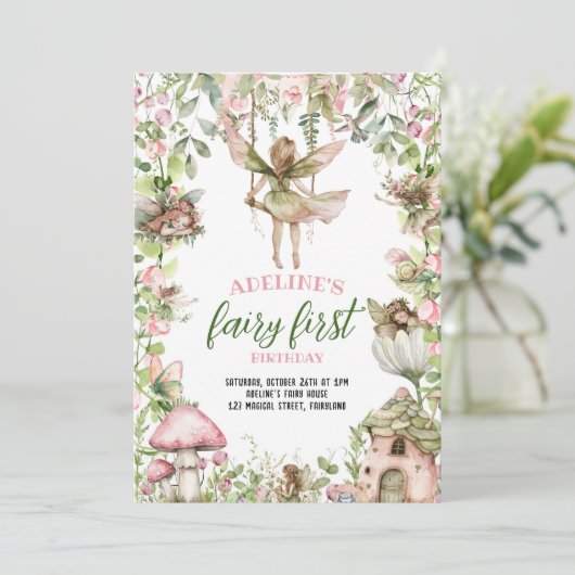 Fairy eerste verjaardag Magical Forest Waterverf Kaart (Staand voorkant)