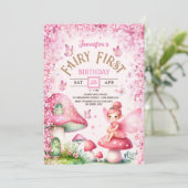 Fairy Eerste Verjaardag Meisje 1e Fairy Forest Roz Kaart (Staand voorkant)