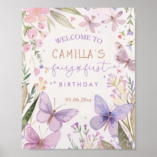 Fairy Eerste Verjaardag Meisje 1e Verjaardag Feest Poster (Voorkant)
