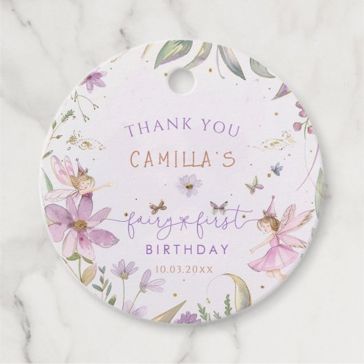 Fairy eerste verjaardag meisje bedankjes labels (Voorkant)