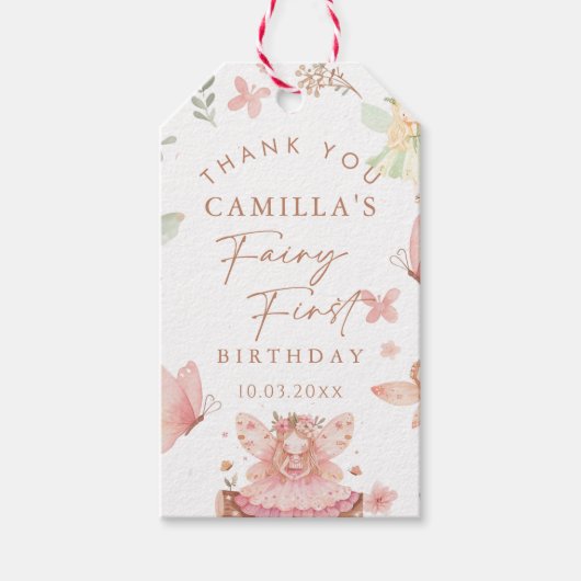 Fairy eerste verjaardag meisje dank u cadeaulabel (Voorkant)