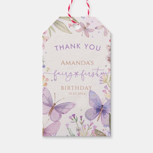 Fairy eerste verjaardag meisje dank u cadeaulabel (Voorkant)