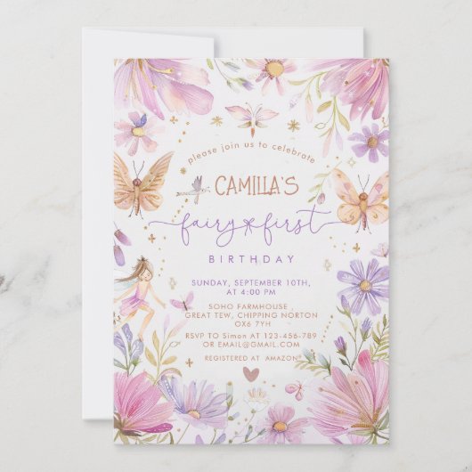 Fairy eerste verjaardag meisje uitnodiging (Voorkant)
