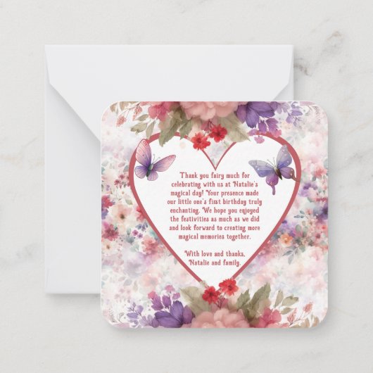 Fairy eerste verjaardag mini dank u notitiekaartje (Achterkant)