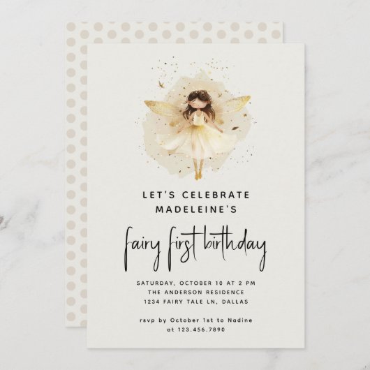 Fairy Eerste Verjaardag Moderne Pixie Elf 1e Verja Kaart (Voorkant / Achterkant)