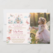 Fairy eerste verjaardag roze grillige kasteel foto kaart (Voorkant)