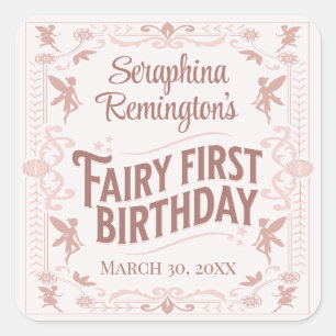 Fairy Eerste Verjaardag Roze Lief Meisjes Dagfeest Vierkante Sticker