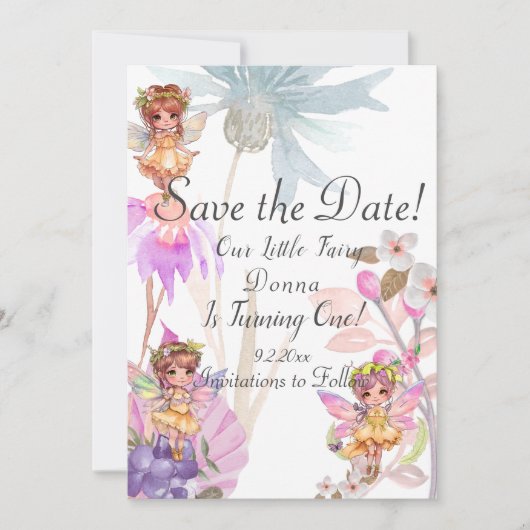 Fairy Eerste Verjaardag Save the Date Kaart (Voorkant)